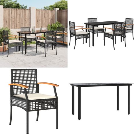 5-tlg. Garten-Essgruppe mit Kissen Schwarz Poly Rattan - Gartenstuhl - Gartentisch (1/5)