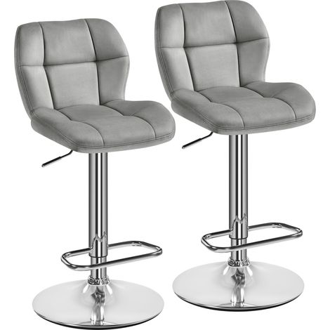 Yaheetech Set 2 Sgabelli Bar Alti Cucina Moderni Design in Velluto con Schienale Girevole 360° Altezza Regolabile Da Penisola Chiaro Grigio (1/5)