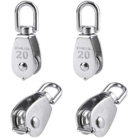 4 Pièces 20 mm Poulie Simple en Acier Inoxydable 304 Poulie de Levage Capacité de la Poulie Levage 75kg- Argent H278 (1/5)