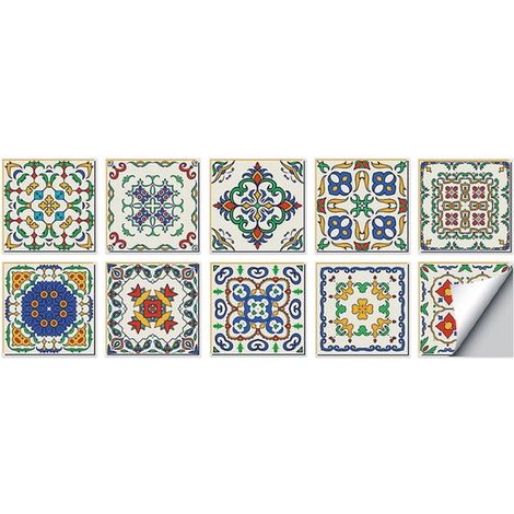 Juego de 10 pegatinas autoadhesivas para azulejos 10 x 10 cm, pegatinas azulejos PVC impermeables, papel tapiz decorativo pared resistente aceite (1/5)