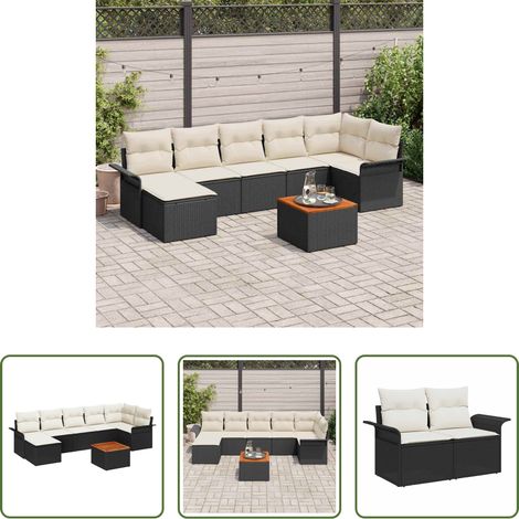Gartenbank - Gartensofa-set mit Kissen 8 pcs Schwarz Poly-Rattan (1/5)