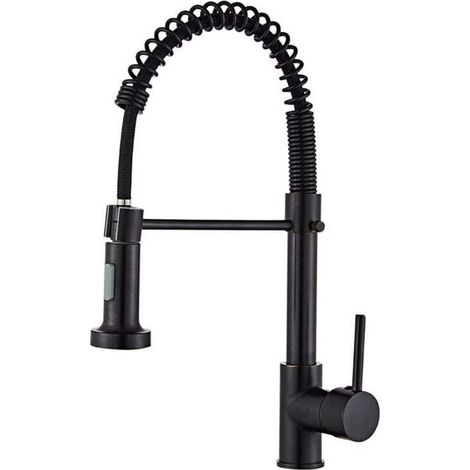 YMYNY Robinet de cuisine avec pulvérisateur rotatif à 360 ° 2 modes bec robinet de cuisine à ressort (noir) (1/4)