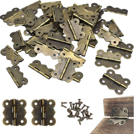 Lot de 50 charnières papillon en bronze antique avec vis - 27 x 30 mm - Style vintage - Pour boîtes de rangement, coffres, projets de bricolage, modélisme (bronze vieilli)