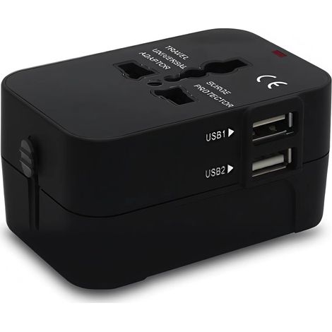 Adaptateur universel, 2 ports USB, 8 broches - Adaptateur de voyage - Prise USB - PD20W+QC18W - Noir (1/5)