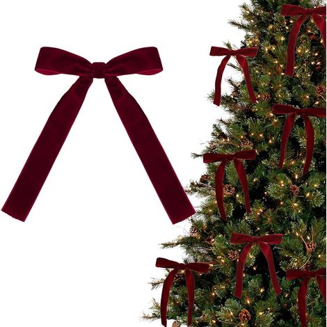 Ribbon Noël - Bow Velours Rouge Vin - Pour Décoration Arbre À Noël Guirlande Couronne Cadeaux - 12 Pièces (1/4)