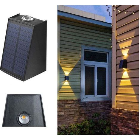 Applique murale solaire d'extérieur, éclairage extérieur direct pour garage, porte d'entrée, couloir, porche, bureau, piscine, jardin, abri de jardin (lumière noire chaude) (1/4)