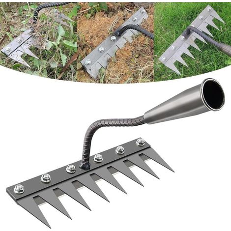 8 dents acier au carbone jardin d'herbe à mauvaise herbe rake outil d'herbe à mauvaise herbe lourd pour le jardinage de paille et le relâchement de la pelouse (1/4)