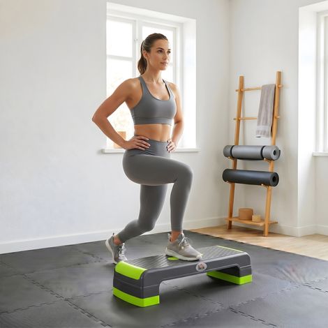 Plateforme Step pour le Sport et la Gymnastique avec Hauteur Réglable à 10/15/20 cm Charge 150 kg 78x28x20 cm Gris et Vert