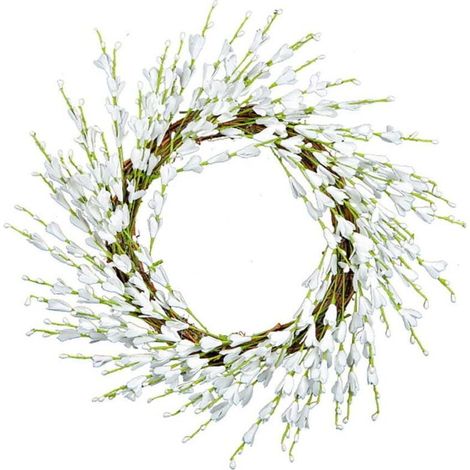 Couronne de porte en forsythia, 40 cm, style champêtre, ornée de grappes de fleurs, idéale pour la porte d'entrée, un mur, les fêtes et Noël. Décoration intérieure (1/4)