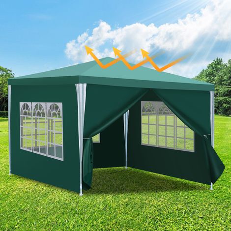Randaco Carpa tipo pabellón 3x3 m Verde con protección contra el sol, uso para eventos al aire libre
