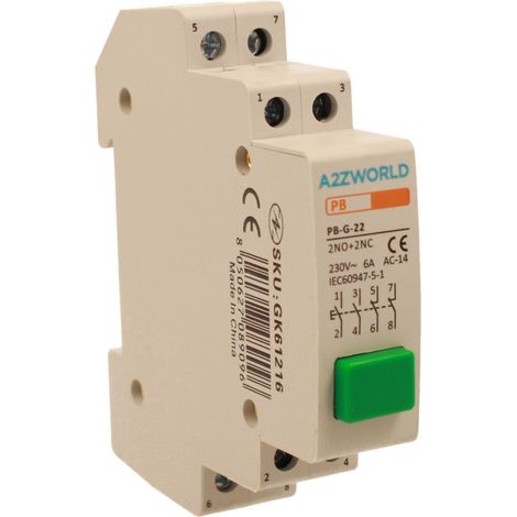 Pulsante Modulare Con Spia Luce Led Verde 1M 2NO+2NC 6A AC 230V IP20 IEC60947-5-1 PB (1/3)