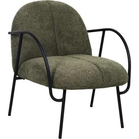fauteuil vert élégant en tissu doux et structure métal noir - vert olive tissu bouclé (1/4)