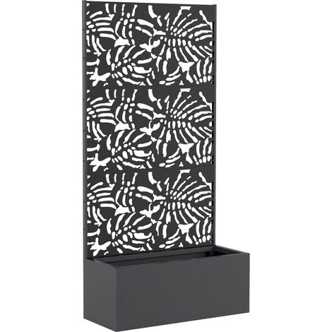 Jardinière avec treillis et brise-vue - 90 x 35 x 180 cm, noir - Bac à fleurs en métal pour plantes grimpantes - Pour jardin, terrasse - Design pratique (1/5)