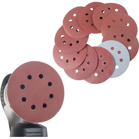 (Papier abrasif rouge à 8 trous de 125 mm (5 pouces), best-seller transfrontalier, pour le ponçage des murs et du bois, feuilles floquées, 100 pièces par lot, 100 feuilles/paquet) (1/4)