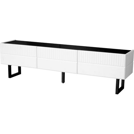 ELVMI Meuble TV avec 3 Tiroirs, Plateau Brillant, pour Salon, en MDF et Panneaux de Particules, 170 × 35 × 47 cm (1/4)