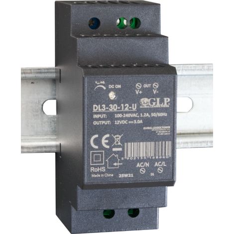 DL3-30-12-U: GLP: 12V/3A/36W DIN-Schienen-Netzteil im Kunststoffgehäuse, Eingangsspannung = 90–264 V AC