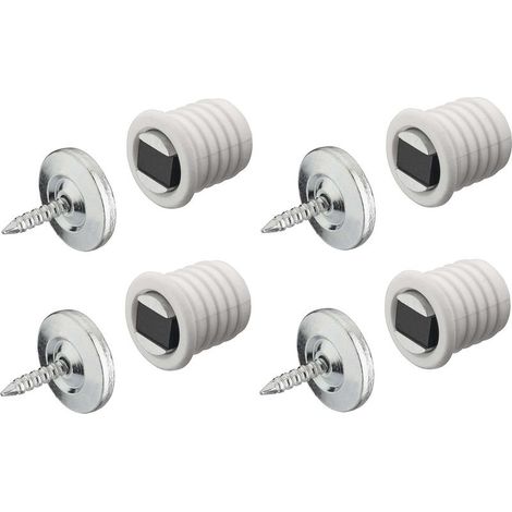 Set mit 4 runden, weißen Magnet-Schraubverschlüssen – Stahl für Holzmöbel – Magnetische Rückseite für Schränke und Kleiderschränke (1/3)