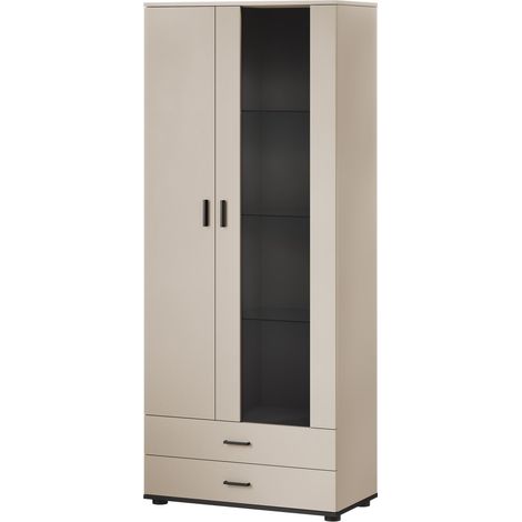 Étagère Tornola 105, Cachemire + Noir, Fermé, Avec tiroirs, Avec des portes, Stratifié, Verre, Le nombre de portes: 2, Nombre de tiroirs: 2, 192x80x41cm (1/5)