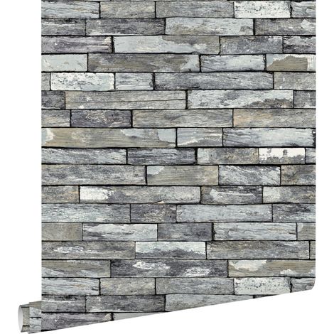 papier peint imitation bois gris et jaune foncé - ESTAhome (1/5)