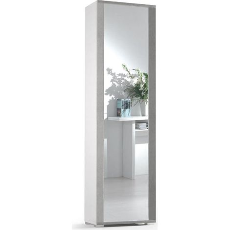 Schrank mit Spiegelrahmentür, sieben Regalen, Spiegel mit weißem Betonrahmen (1/4)