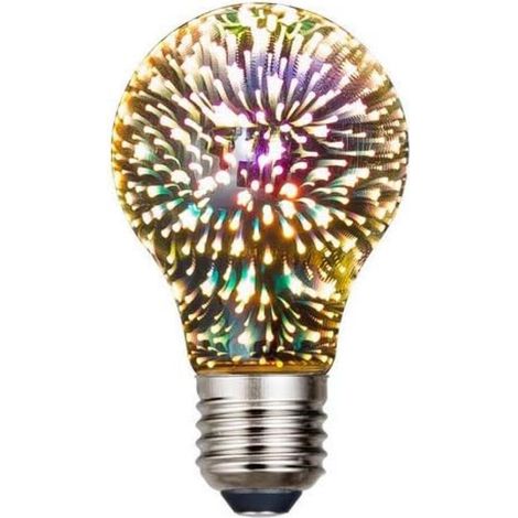 1 Stück Vintage Edison LED-Glühbirne, A60 3W, Feuerwerkseffekt, farbenfrohe 3D-Lampe, 300 Lumen, 2700K (warmweiß), E27-Fassung