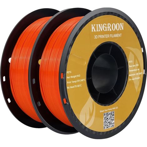 Filament d'impression 3D, matériau PETG, forme solide, 2 Rouleau Orange (1/2)