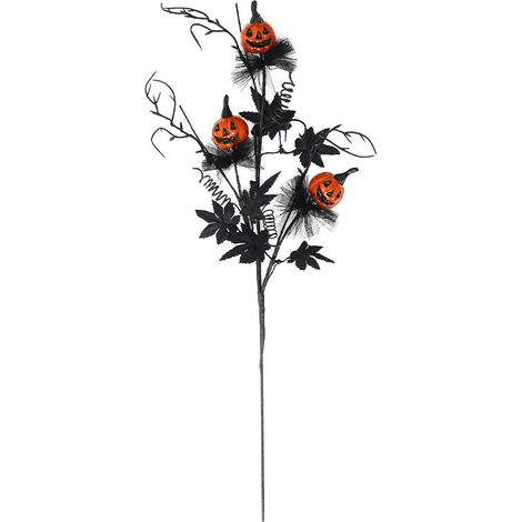 Lot de 3 branches d'Halloween, fausses branches pailletées avec baies de citrouille, vase noir, maison hantée, décoration florale gothique, tiges de baies artificielles (1/2)
