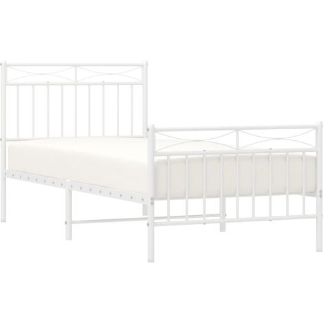 Cadre de lit métal sans matelas avec pied de lit blanc 90x190cm vidaXL (1/5)