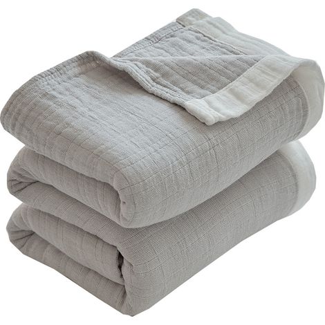 Couvertures - Couverture douillette - Couverture éponge 100 % coton - Couverture matelassée - Couverture rafraîchissante - Couverture pour canapé - Grise - 150 × 200 cm - Coton (1/5)