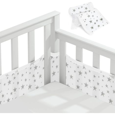 Protector de cuna, protector de cuna con 4 laterales anticolisión, protector de cuna transpirable con forro de malla 3D para una óptima circulación del aire, para recién nacidos, niños y niñas (estrel (1/5)