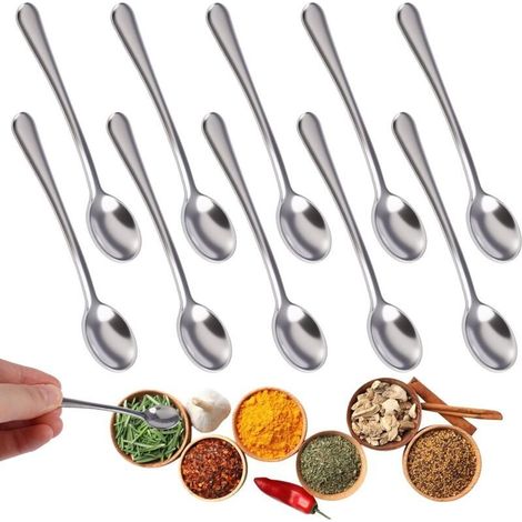 Lot 10 mini cuillères inox 7,5x1,6 cm – épices, sel, sucre, miel – mini cuillères mignonnes (1/4)