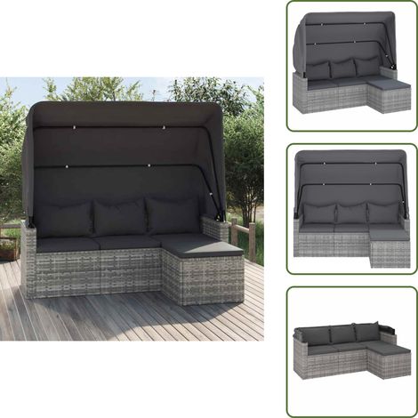 Canapé de jardin 3 places avec toit et repose-pieds Gris - Canapé De Jardin - Mobilier De Jardin - Salon De Jardin - Chaise Lounge - Résine Tressée (1/5)