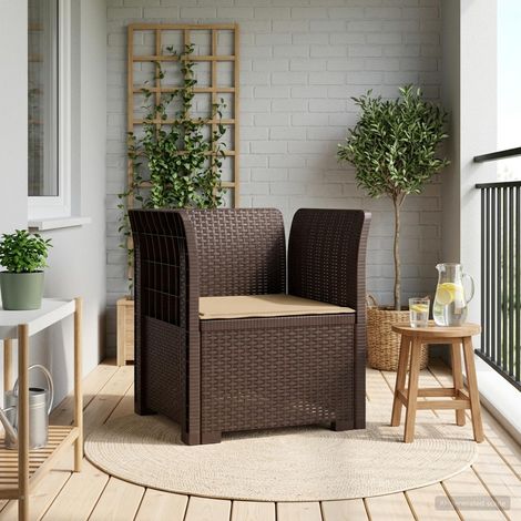 Fauteuil de jardin 1 place aspect rotin en PP avec coussin marron 68 x 62 x 70 cm, 13.77kg - PANGIVO (1/5)