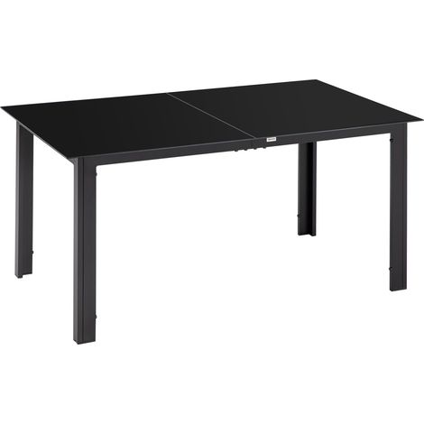 Gartentisch, Garten Esstisch Für 6 Personen, Terrassentisch Mit Glastischplatte, Partytisch Aus Alu, Balkontisch, Schwarz, 150 X 90 X 74 Cm