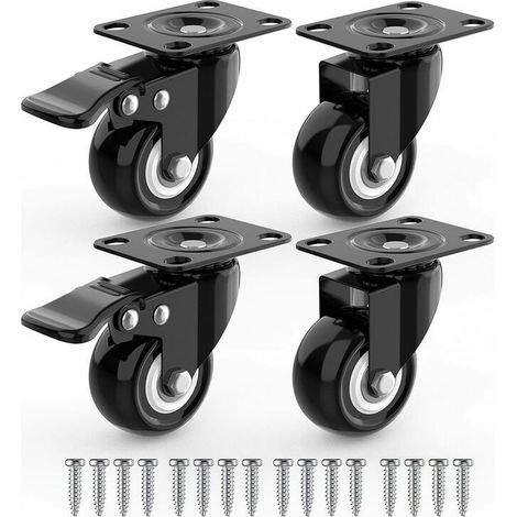 Green Mobility-4 Roulettes Pivotantes Pour Meubles dont 2 avec Frein + Vis 40mm Jusqu'à 80KG Roulette Sans Traces au Sol pour Charge Lourde Roue en Caoutchouc pour Chariot Noires (1/5)