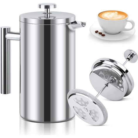 Cafetiere a Piston, 1000ml French Press en Acier Inoxydable, Double Paroi Isolée, Cafetière à Piston pour la maison, le camping et le bureau