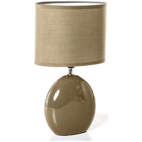 ACKERMAN – Lampe de chevet céramique ovale taupe, abat-jour en toile, allumage par interrupteur, hauteur 31 cm