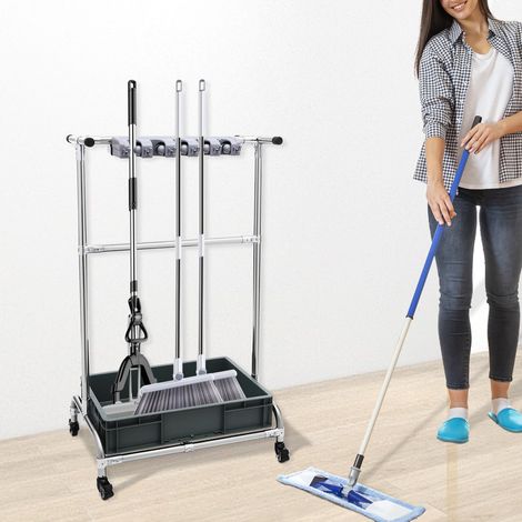 Support pour balai et balai à franges humides - Support mobile à fixer au sol - Pour jardin, garage, écoles, hôpitaux, usines, hôtels, sociétés immobilières (12 étages) (1/5)