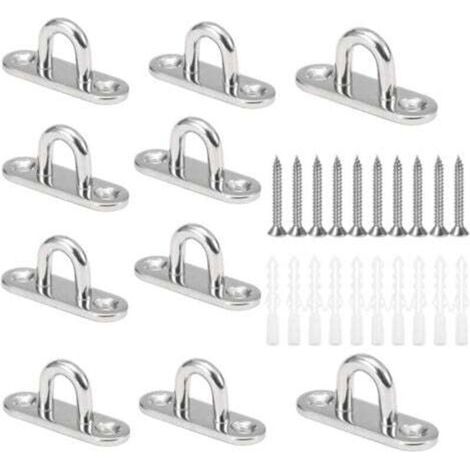 Crochets de plafond en U acier inoxydable 304 M5 – Lot de 10 pièces, base 15 × 45 mm, pour fixation cordes bateau, yoga ou lustres (1/5)