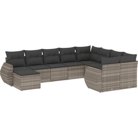 vidaXL Set Divano Giardino 10 pz con Cuscini Grigio Chiaro Polyrattan (1/5)
