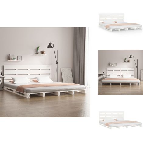 Massivholzbett ohne Matratze Weiß 160x200 Kiefernholz - Holzbett - Kiefernholzbett - Doppelbett - Massives Holzbett - Weißes Bett (1/5)
