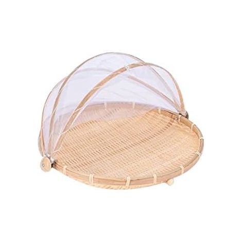 Round bamboo tent basket with lid, for vegetables, fruit, bread, storage basket (30 cm diameter) (1/5)