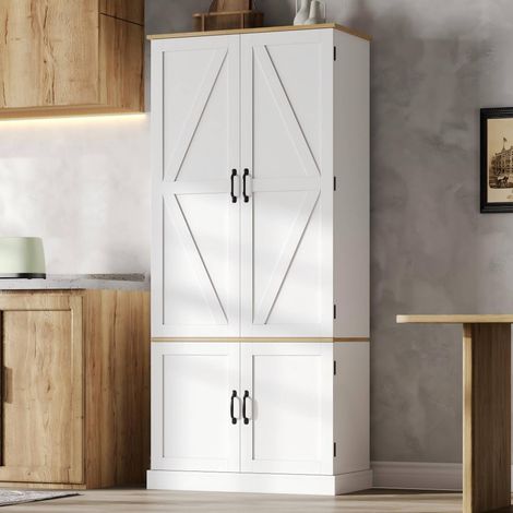 Armario alto (80x40x180 cm), con iluminación con sensor de movimiento, estantes ajustables, cajones extraíbles, MDF blanco (1/5)