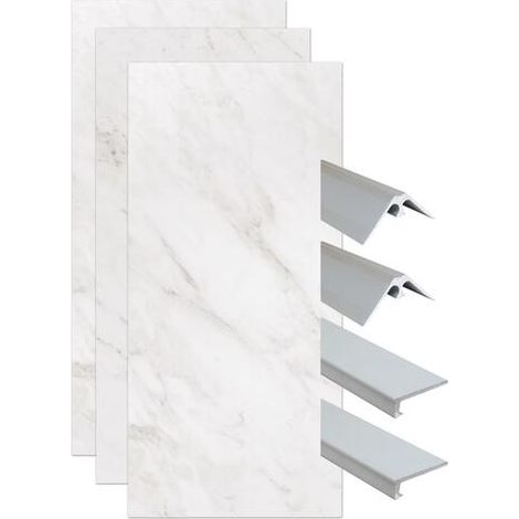 ONDEE ZEN - Pack montage 3 panneaux muraux en niche - marbre gris 120 cm - profilés chromés