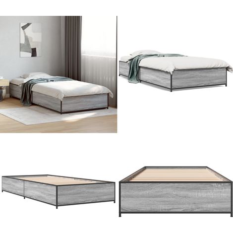 Bettgestell Grau Sonoma 100x200 cm Holzwerkstoff und Metall - Holzbettfassungen - Bettrahmen - Einzelbett - Grau Sonoma - Bettgestell - Home & Living (1/5)