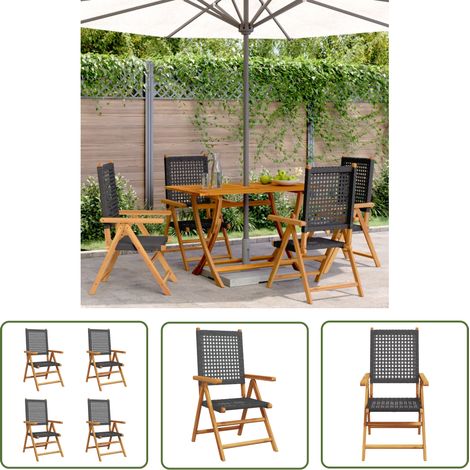 The Living Store Chaises inclinables de jardin lot de 4 noir rotin bois massif - Chaise De Jardin Inclinable - Fauteuil De Jardin - Mobilier De Jardin - Meubles De Jardin - Chaise Extérieure (1/5)