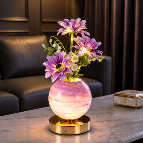 Lampe chevet LED tournesol violet pot violet variation 3 couleurs interrupteur tactile recharge USB 740 g – Livraison gratuite (1/3)