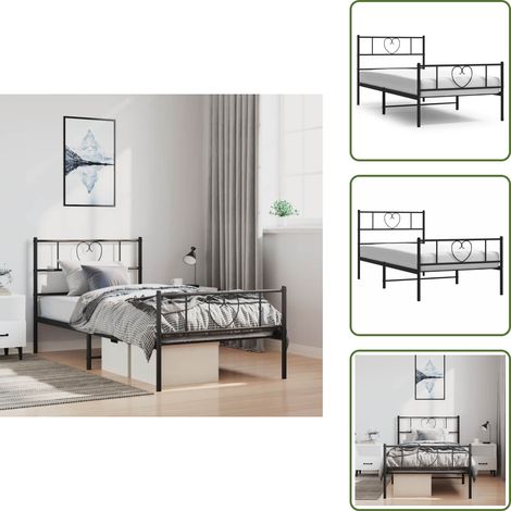 The Living Store Cadre de lit métal sans matelas avec pied de lit noir 100x190cm - Cadre de lit (1/5)