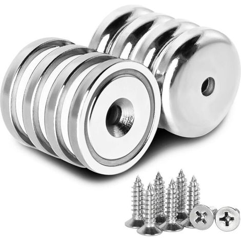 Neodym-Topfmagnete mit Loch, Senkkopf und Schraube – 32 mm × 8 mm, 34 kg Haftkraft, 8er-Set für Heimwerkerprojekte