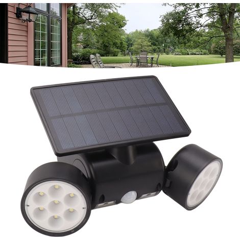 Lampe solaire extérieure à 30 LED avec détecteur de mouvement et double tête, idéale pour terrasse, patio, jardin ou allée. (1/5)